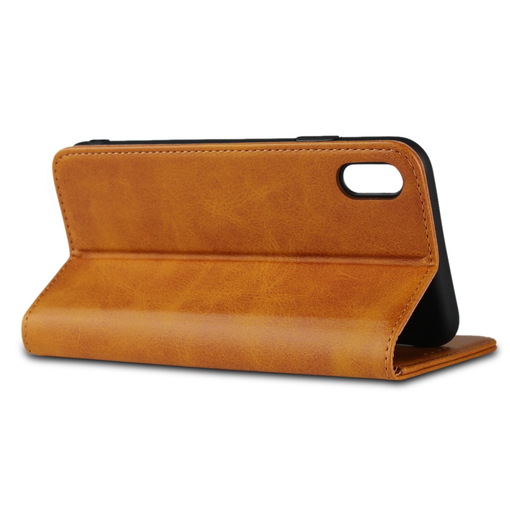 Caixa Móvel Da Carteira Magnética Do Couro Do Suporte Para O Iphone XS Max 6,5 Polegadas - Castanho-5