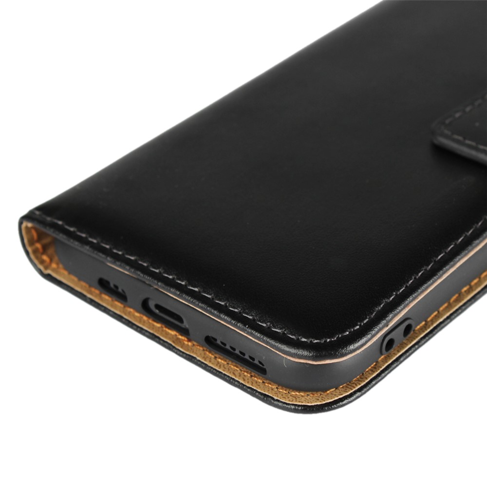 For iPhone XS 5.8 inch Genuine Split Leather Stand Wallet Flip Case - Black-10