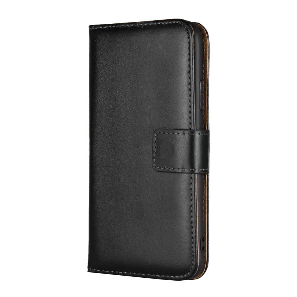 For iPhone XS 5.8 inch Genuine Split Leather Stand Wallet Flip Case - Black-2