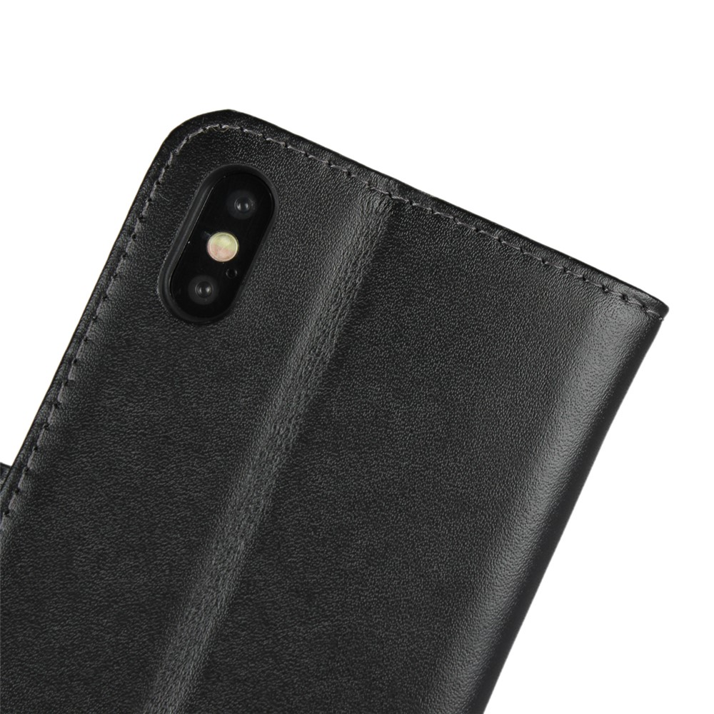 For iPhone XS 5.8 inch Genuine Split Leather Stand Wallet Flip Case - Black-9