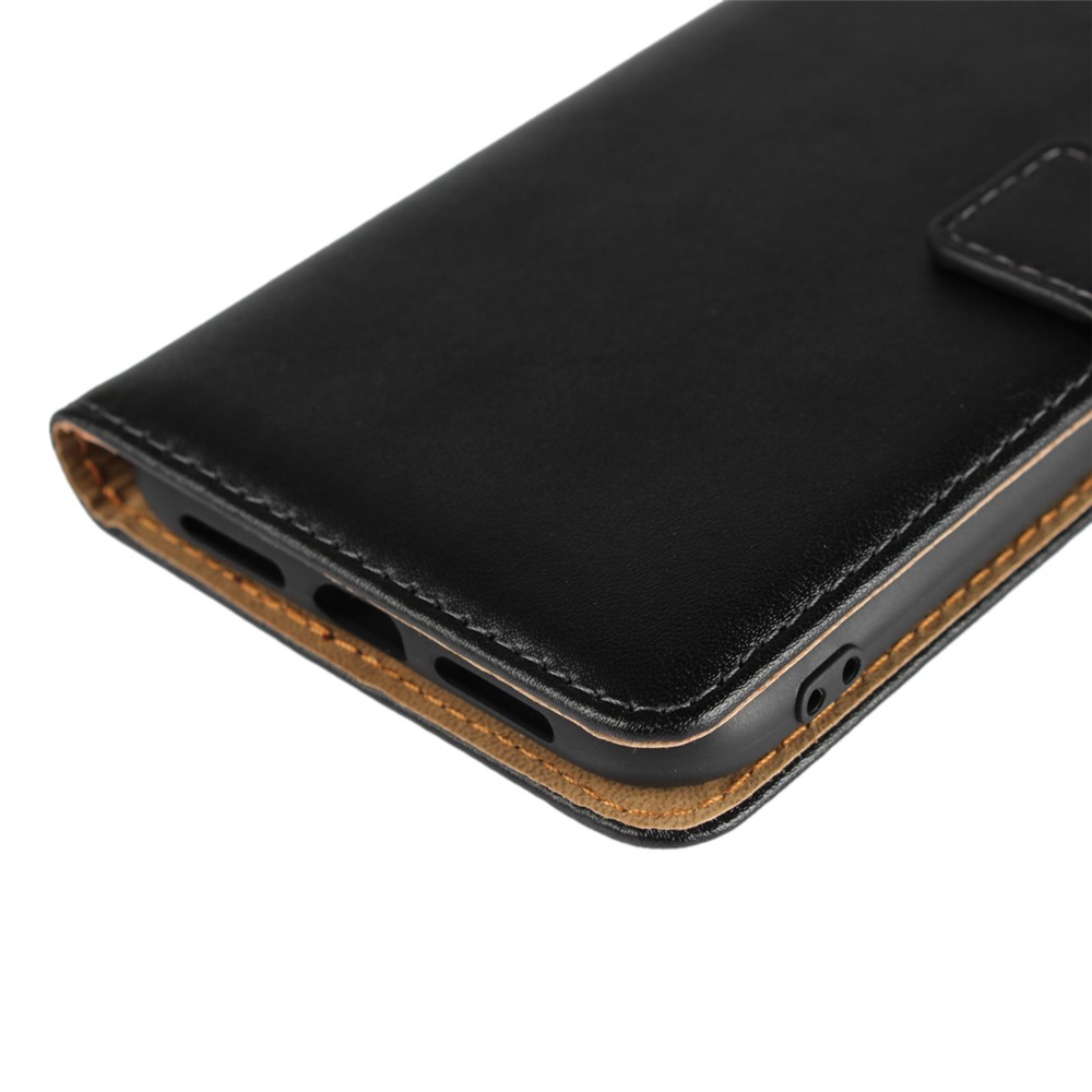 For iPhone XR 6.1 inch Genuine Split Leather Stand Wallet Flip Cover Case - Black-11