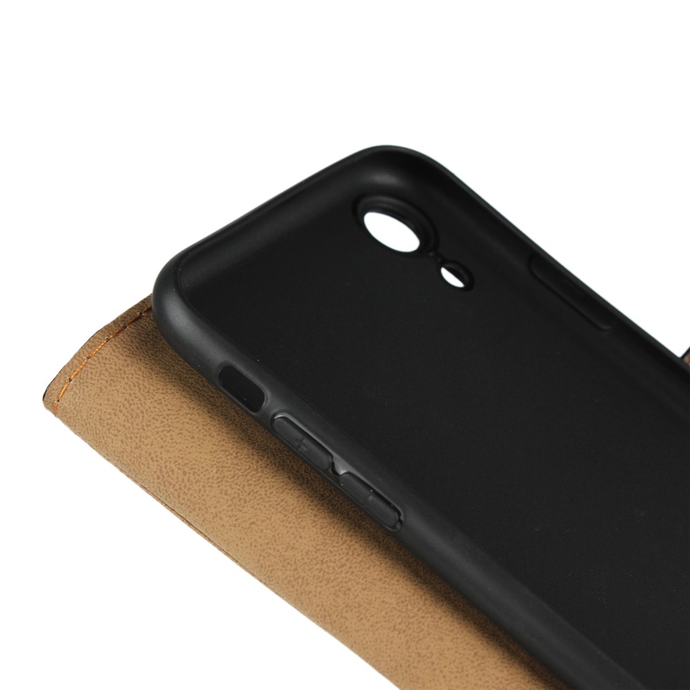 For iPhone XR 6.1 inch Genuine Split Leather Stand Wallet Flip Cover Case - Black-12