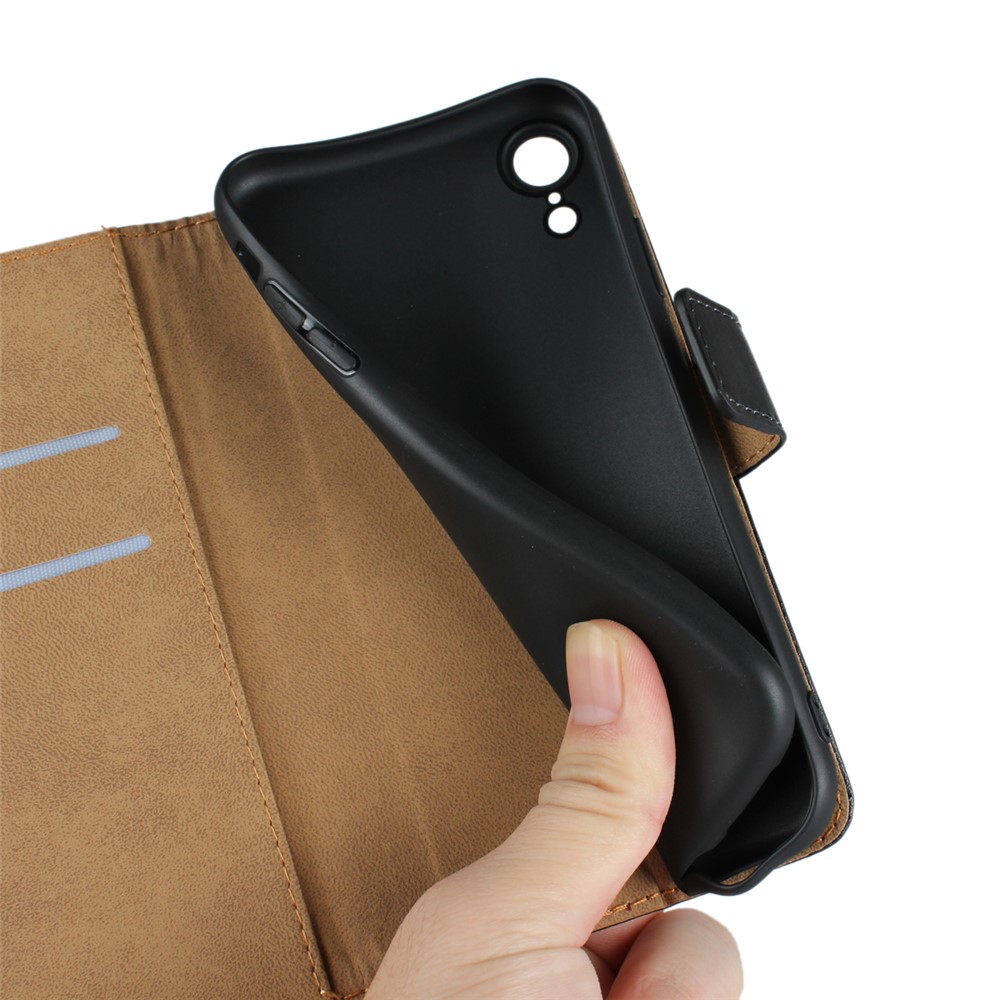 For iPhone XR 6.1 inch Genuine Split Leather Stand Wallet Flip Cover Case - Black-13