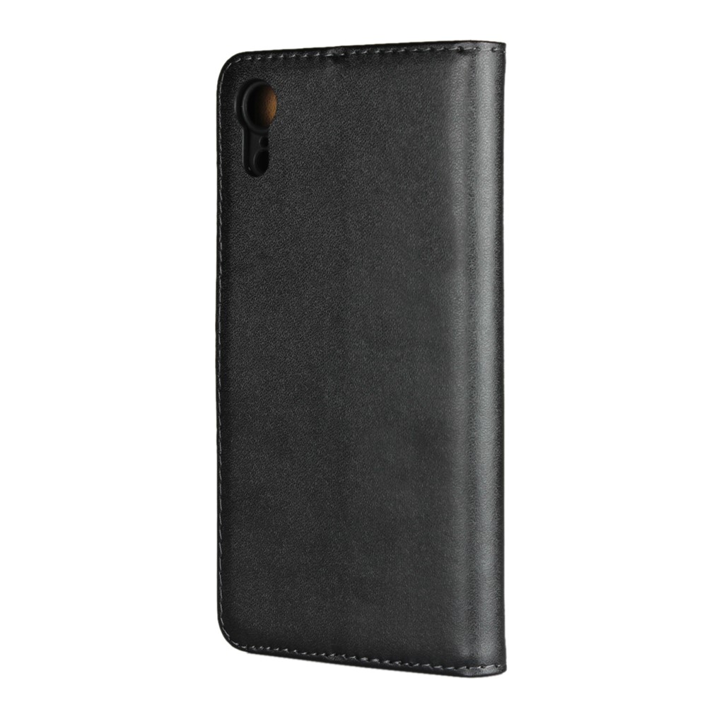 For iPhone XR 6.1 inch Genuine Split Leather Stand Wallet Flip Cover Case - Black-3