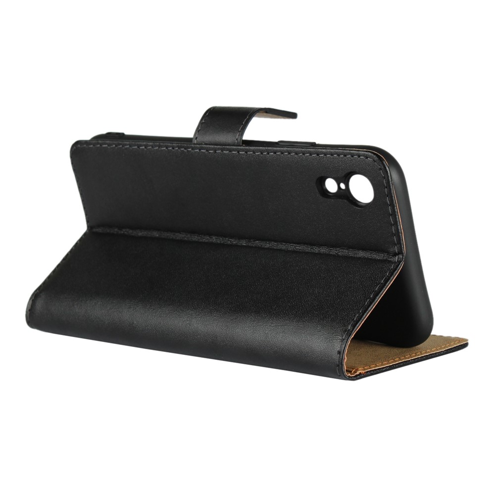 For iPhone XR 6.1 inch Genuine Split Leather Stand Wallet Flip Cover Case - Black-6