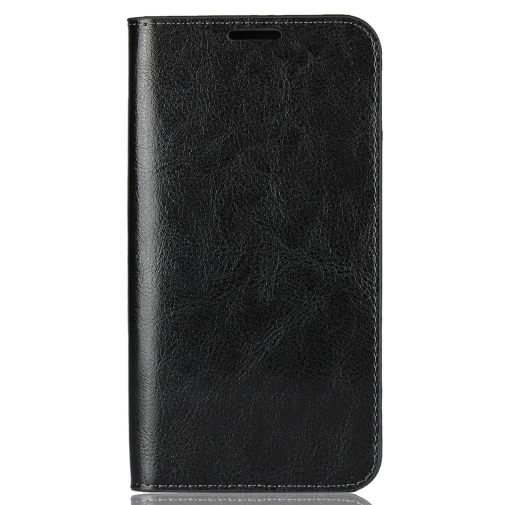 Crazy Horse Texture Genuine Leather Cover for iPhone XR 6.1 inch, Shockproof TPU Wallet Viewing Stand Flip Phone Case - Black