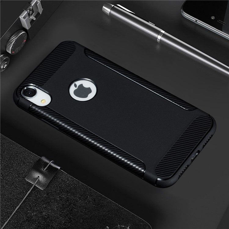 Carbon Fiber Texture Soft TPU Phone Protection Case for iPhone XR 6.1 inch - Black-8