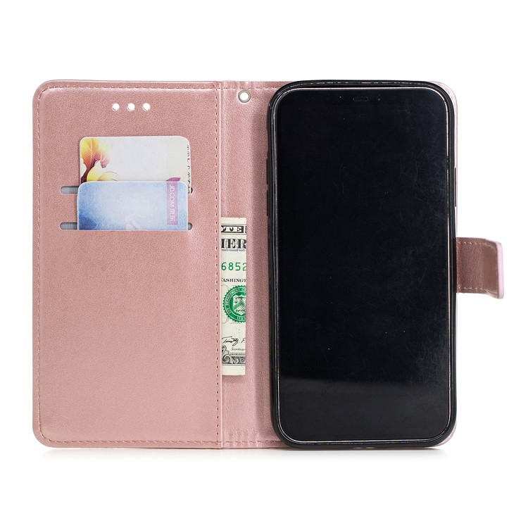 Imprint Flower Rhinestone Wallet Leather Stand Case for iPhone XR 6.1 inch - Rose Gold-2