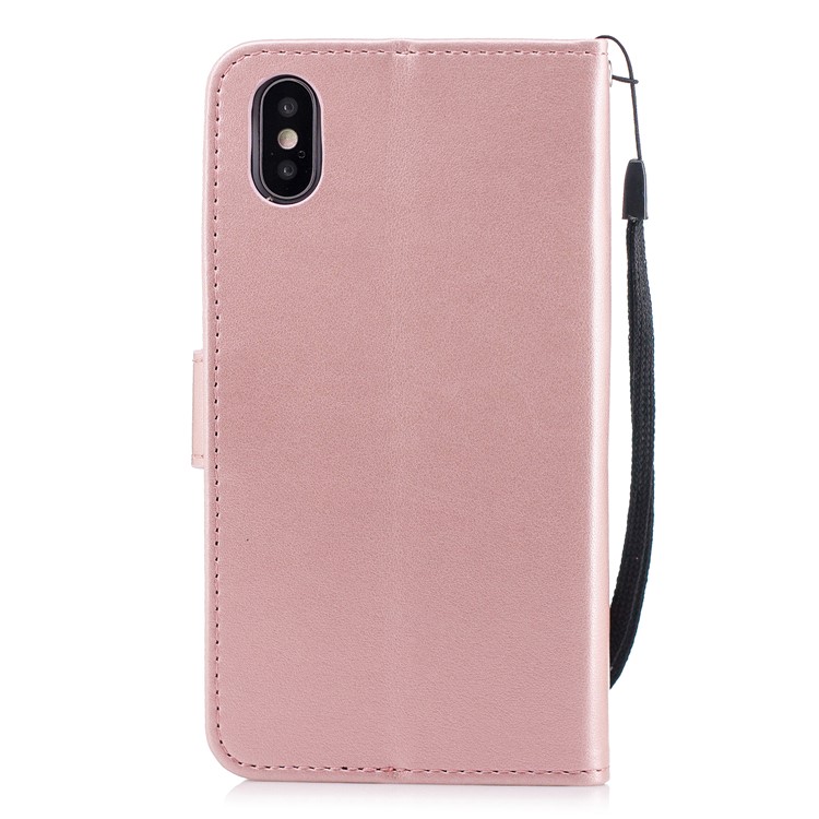 Imprint Flower Rhinestone Wallet Leather Stand Case for iPhone XS Max 6.5 inch - Rose Gold-3