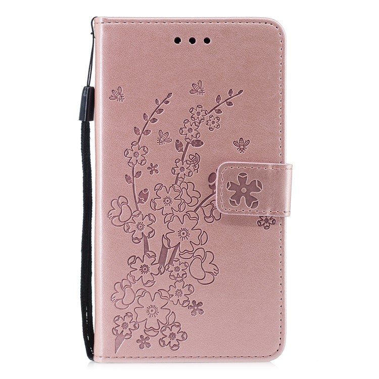 Imprint Flower Wallet Leather Stand Case for iPhone XR 6.1 inch - Rose Gold-2