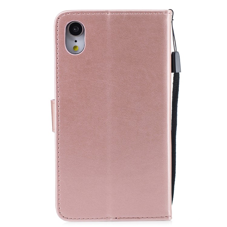 Imprint Flower Wallet Leather Stand Case for iPhone XR 6.1 inch - Rose Gold-3