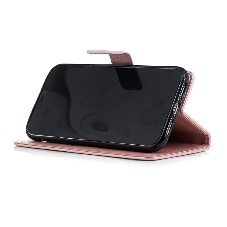 Imprint Flower Wallet Leather Stand Case for iPhone XR 6.1 inch - Rose Gold-6