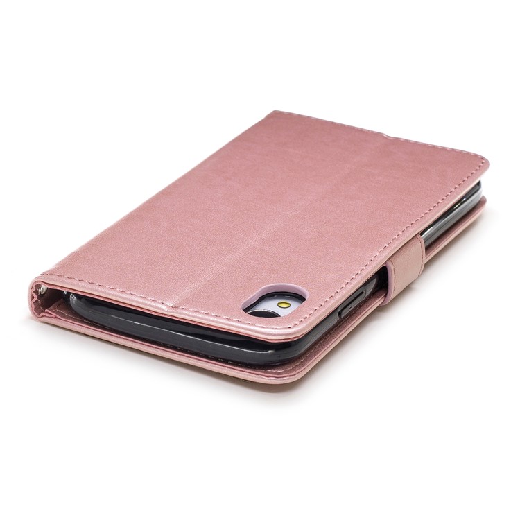 Imprint Flower Wallet Leather Stand Case for iPhone XR 6.1 inch - Rose Gold-8