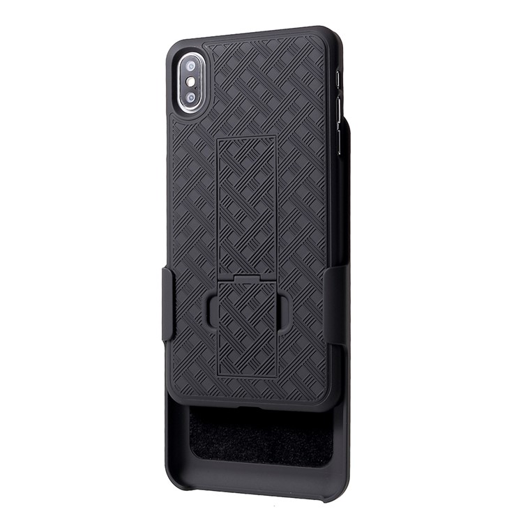 Grid Pattern Plastic Belt Clip Kickstand Holster Phone Cover for iPhone XS Max 6.5 inch - Black-2