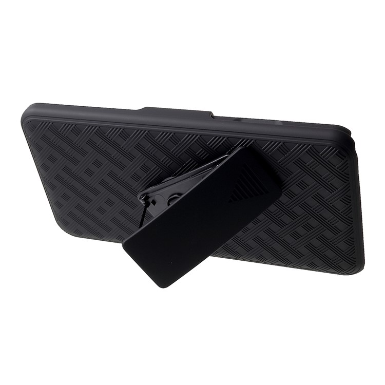 Grid Pattern Plastic Belt Clip Kickstand Holster Phone Cover for iPhone XS Max 6.5 inch - Black-4