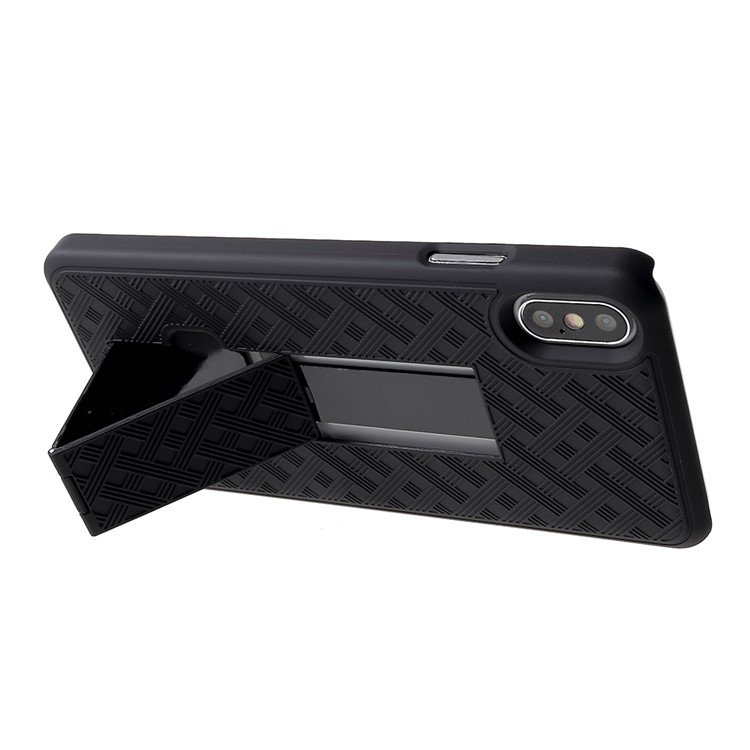 Grid Pattern Plastic Belt Clip Kickstand Holster Phone Cover for iPhone XS Max 6.5 inch - Black-8