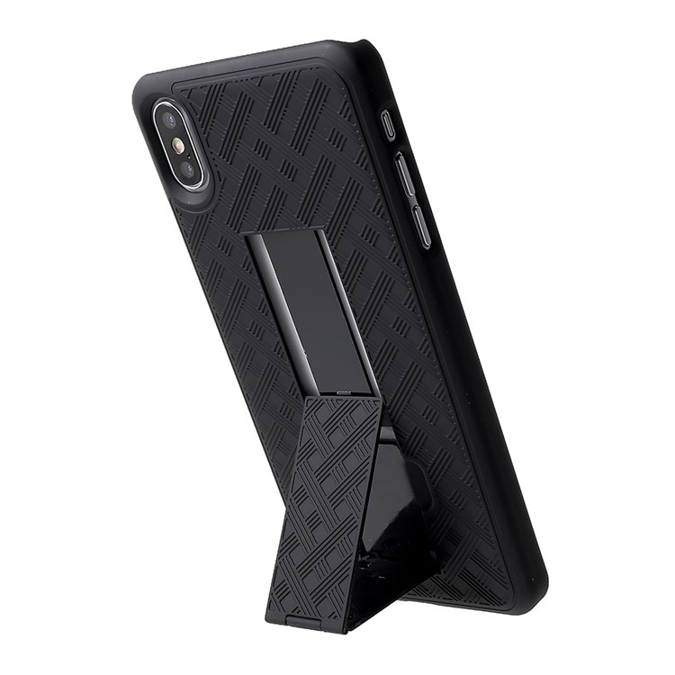 Grid Pattern Plastic Belt Clip Kickstand Holster Phone Cover for iPhone XS Max 6.5 inch - Black-9