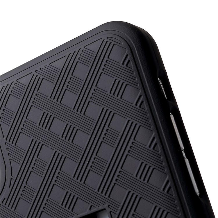 Grid Pattern Plastic Belt Clip Kickstand Holster Phone Shell for iPhone XR 6.1 inch - Black-10