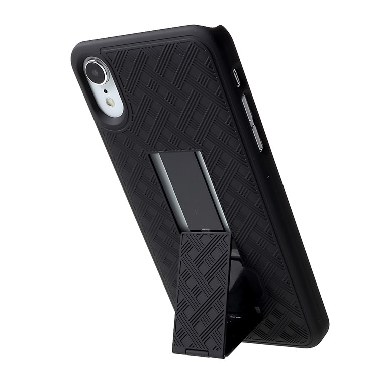 Grid Pattern Plastic Belt Clip Kickstand Holster Phone Shell for iPhone XR 6.1 inch - Black-9