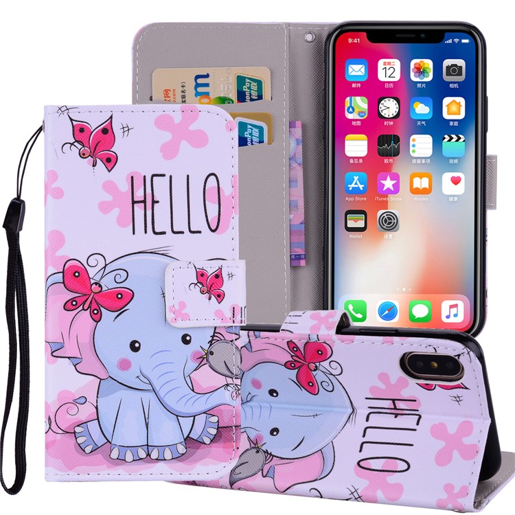 

Pattern Printing Wallet Stand Leather Cover for iPhone XS Max 6.5 inch - Elephant, iPhone XS Max