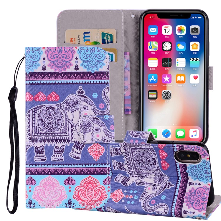 

Pattern Printing Wallet Stand Leather Cellphone Shell for iPhone XS Max 6.5 inch - Traditional Elephant Pattern, iPhone XS Max