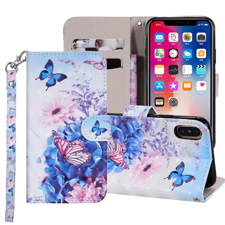 

For iPhone XS Max 6.5 inch Patterned Wallet Stand Leather Cover with Card Holders - Folwer and Butterfly, iPhone XS Max