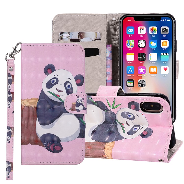 

Patterned Wallet Stand Leather Flip Phone Shell Cover for iPhone XS Max 6.5 inch - Panda and Bamboo, iPhone XS Max