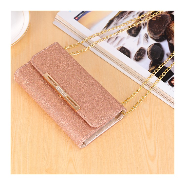 

Flash Powder Leather Wallet Phone Case + Removable TPU Back Shell with Metal Chain for iPhone XS Max 6.5 inch - Rose Gold, iPhone XS Max 6.5 inch