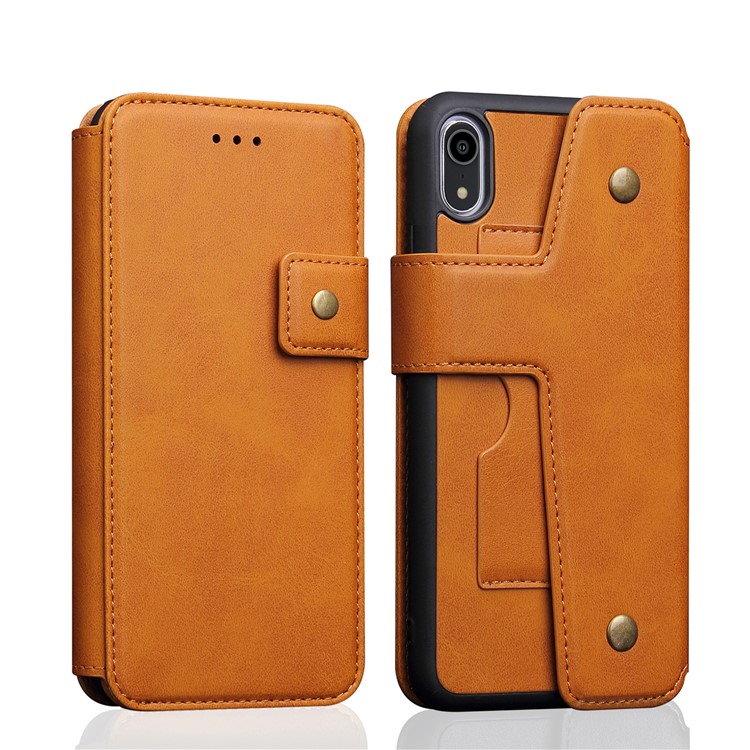 

For iPhone XR 6.1 inch Phone Shell with Card Holders, Detachable 2-in-1, Built-in Magnetic Holder Metal Sheet - Brown, iPhone XR