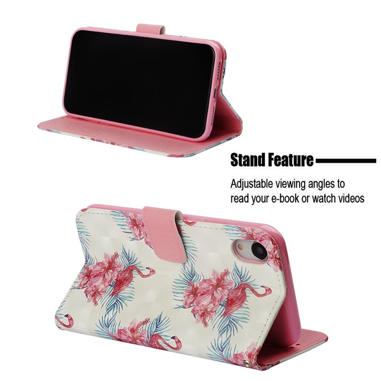 For iPhone XR 6.1 inch Pattern Printing Rhinestone Decor Wallet Stand Leather Phone Case - Flamingo Flower-4