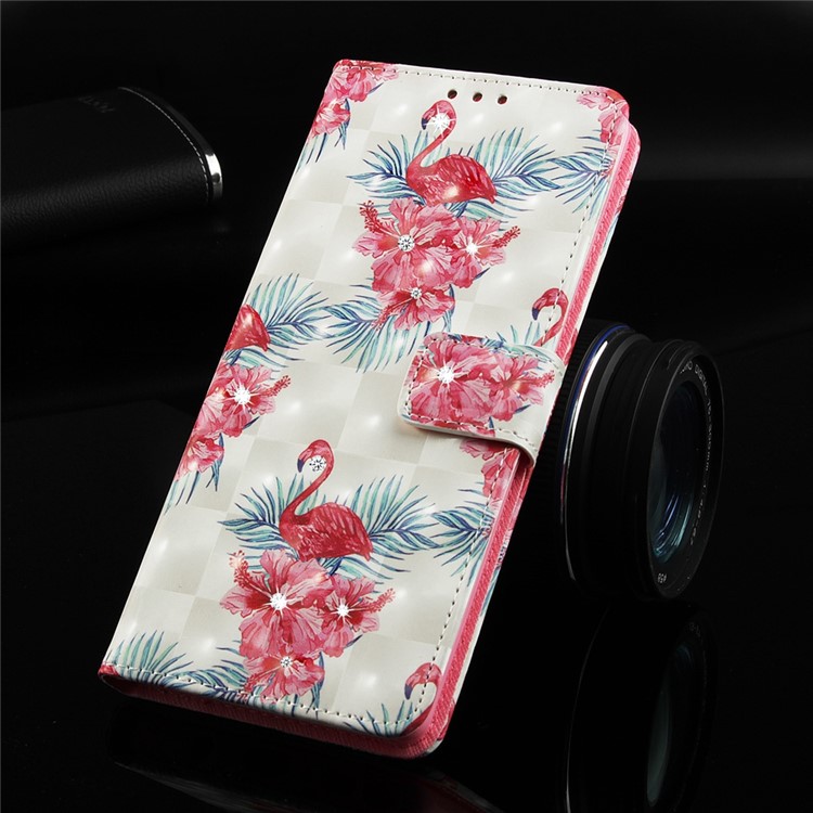 For iPhone XR 6.1 inch Pattern Printing Rhinestone Decor Wallet Stand Leather Phone Case - Flamingo Flower-9