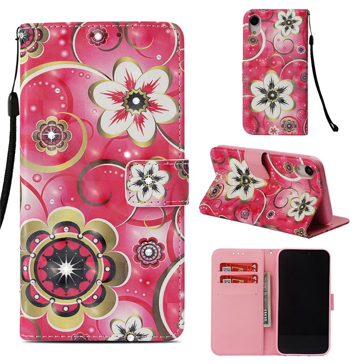 

Pattern Printing Rhinestone Decor Leather Wallet Case Cover for iPhone XR 6.1 inch - Flower, iPhone XR