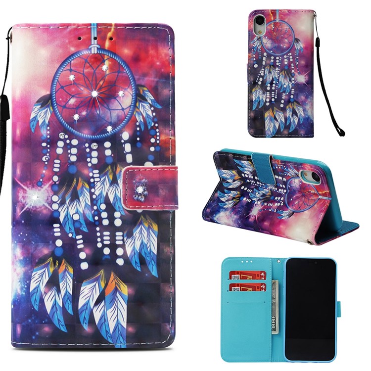 

Rhinestone Decor Pattern Printing Wallet Leather Flip Case with Strap for iPhone XR 6.1 inch - Dream Catcher, iPhone XR