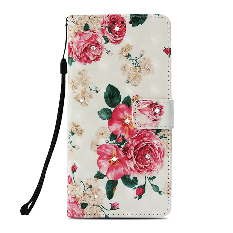 Rhinestone Decor Pattern Printing Wallet Leather Casing with Strap for iPhone XR 6.1 inch - Vivid Flower-2