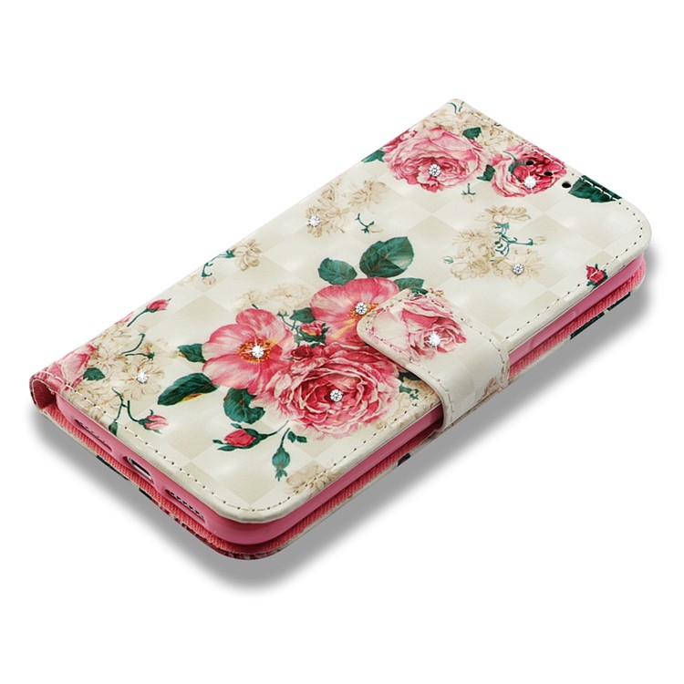 Rhinestone Decor Pattern Printing Wallet Leather Casing with Strap for iPhone XR 6.1 inch - Vivid Flower-7