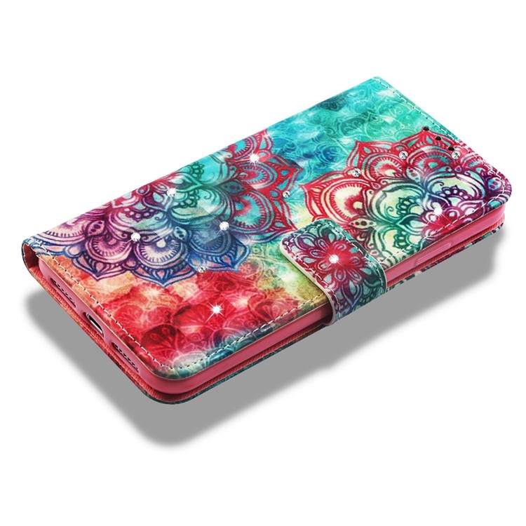 Pattern Printing Rhinestone Decor Leather Casing with [Wallet Stand] for iPhone XR 6.1 inch - Mandala Flower-7