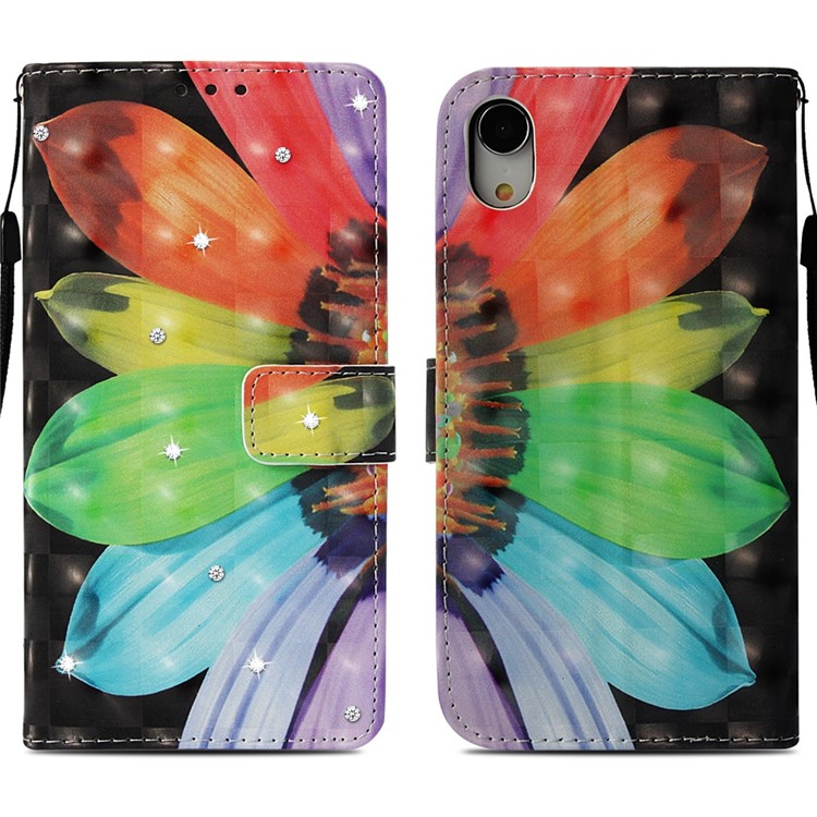 Pattern Printing Rhinestone Decor Leather Wallet Case for iPhone XR 6.1 inch - Colorful Leaves-3