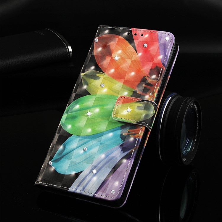 Pattern Printing Rhinestone Decor Leather Wallet Case for iPhone XR 6.1 inch - Colorful Leaves-9