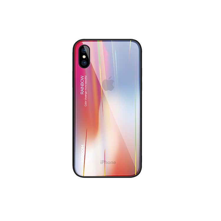 JOYROOM Rainbow Series Glass PC TPU Hybrid Case for iPhone XS / X 5.8 inch - Rose / Purple-1