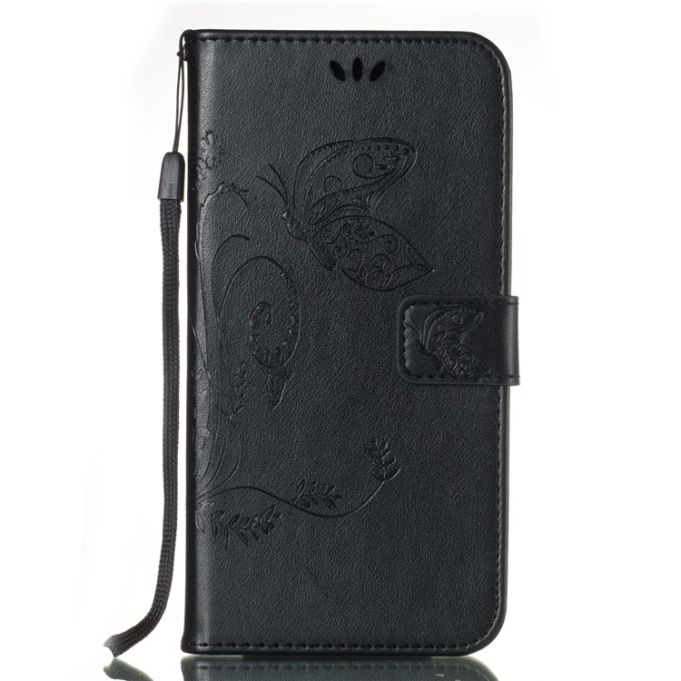 Imprint Butterfly Flower Wallet Leather Stand Case for iPhone XR 6.1 inch - Black-2