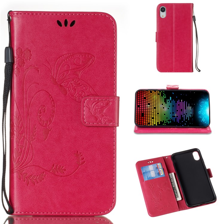 

Imprint Butterfly Flower Wallet Leather Case with Stand for iPhone XR 6.1 inch - Rose, iPhone XR