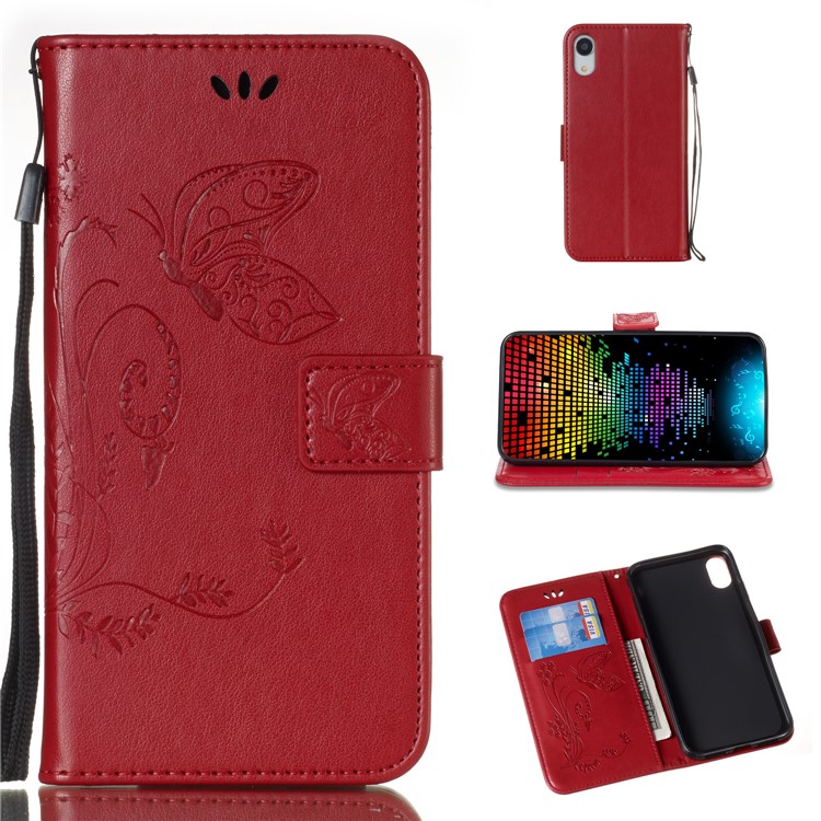 

Imprint Butterfly Flower Wallet Leather Cover with Stand for iPhone XR 6.1 inch - Red, iPhone XR
