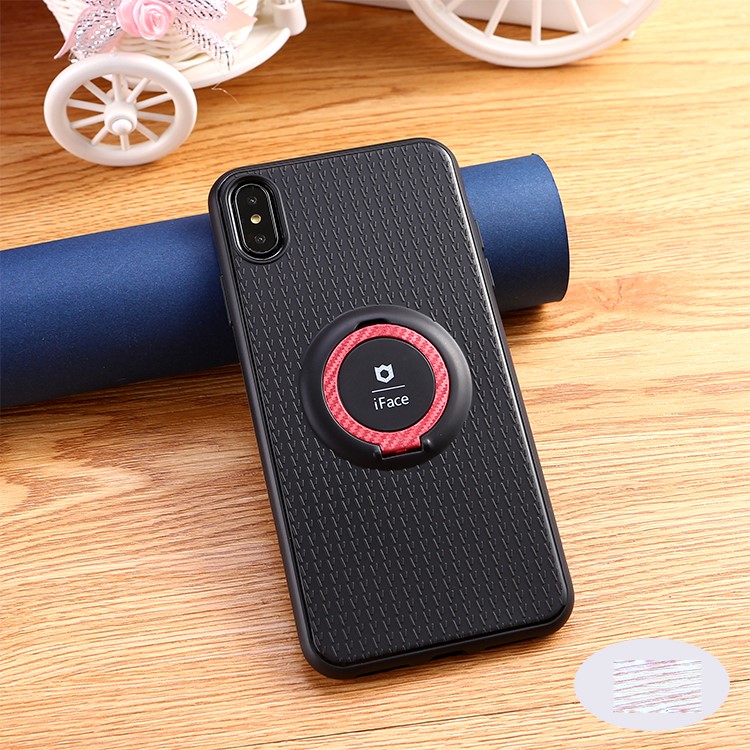 

IFACE MALL Finger Ring Kickstand TPU Casing for iPhone XS Max 6.5 inch (Built-in Magnetic Metal Sheet) - Red, iPhone XS Max