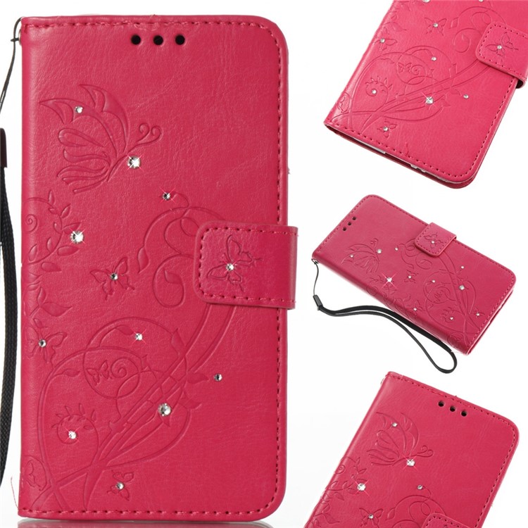 

кожаный чехол для iphone XS / X 5.8 inch / Запечатленные Цветы / Декор Горного Хрусталя / Бумажник / Стоять - Роза, iPhone Xs