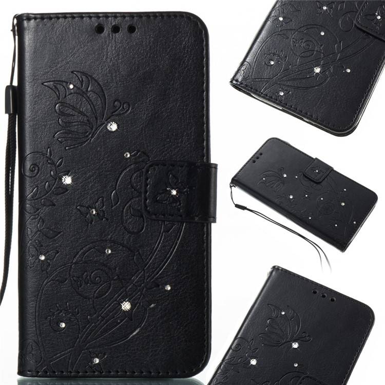 

Кожаный Чехол Для Iphone XS / X 5.8 Inch / Запечатленные Цветы / Декор Горного Хрусталя / Бумажник / Стоять - Черный, iPhone Xs