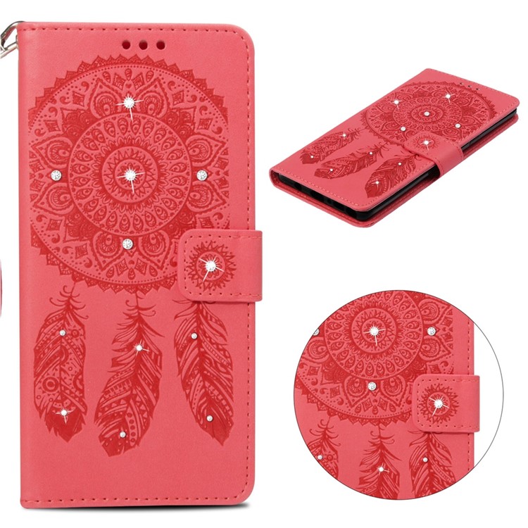 

Imprinted Dream Catcher Rhinestone Wallet Leather Phone Casing for iPhone XS Max 6.5 inch - Red, iPhone XS Max