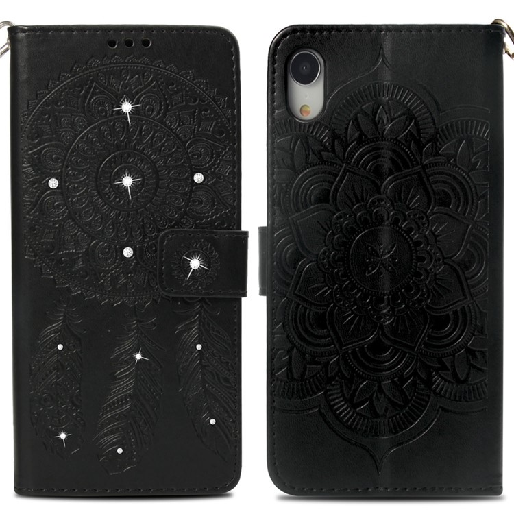 Imprint Dream Catcher Rhinestone Decor Wallet Leather Case for iPhone XR 6.1 inch - Black-3