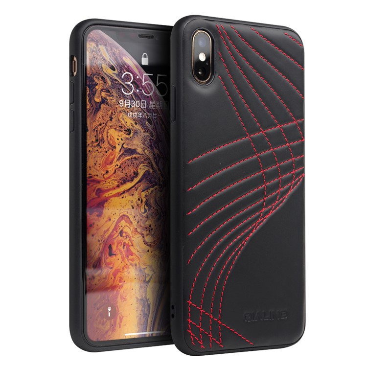 QIALINO pour iphone XS / X 5.8 Pouces En Cuir Véritable Recouvert De Plastique + Couverture Hybride TPU - Couture Rouge-2