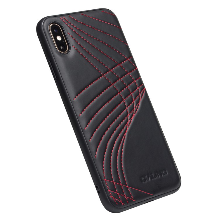 QIALINO pour iphone XS / X 5.8 Pouces En Cuir Véritable Recouvert De Plastique + Couverture Hybride TPU - Couture Rouge-3