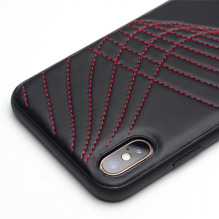 QIALINO pour iphone XS / X 5.8 Pouces En Cuir Véritable Recouvert De Plastique + Couverture Hybride TPU - Couture Rouge-4